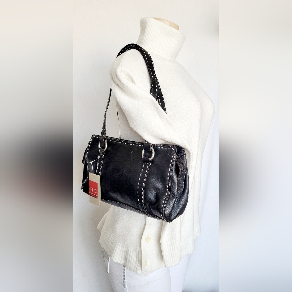 Relic Hannah Contrast Stitching Shoulder Bag Vegan Leather Black 12"×7"×3" NEW - Picture 15 of 16
